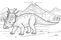 Styracosaurus by an erupting volcano