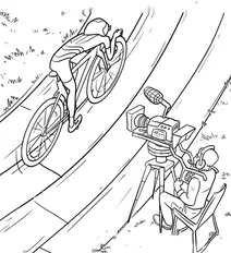 Track cycling race filmed by cameraman