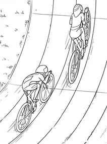 Track cyclists racing on velodrome