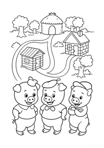 Розмальовка ««Три порося та їхні будиночки»»: роздрукувати, завантажити