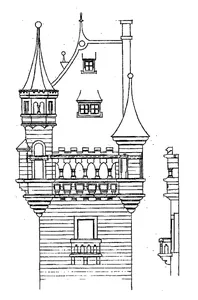 Вілла кокс, бонн: фасад і розріз вежі, 1900