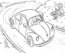 Vw beetle racing on mountain road