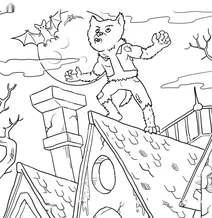 Werewolf on the haunted house roof
