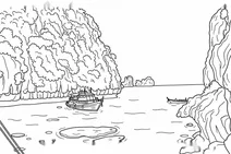 White ship sailed in ocean near island