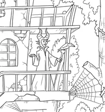 Witch at the haunted house balcony