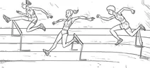 Women running hurdles race